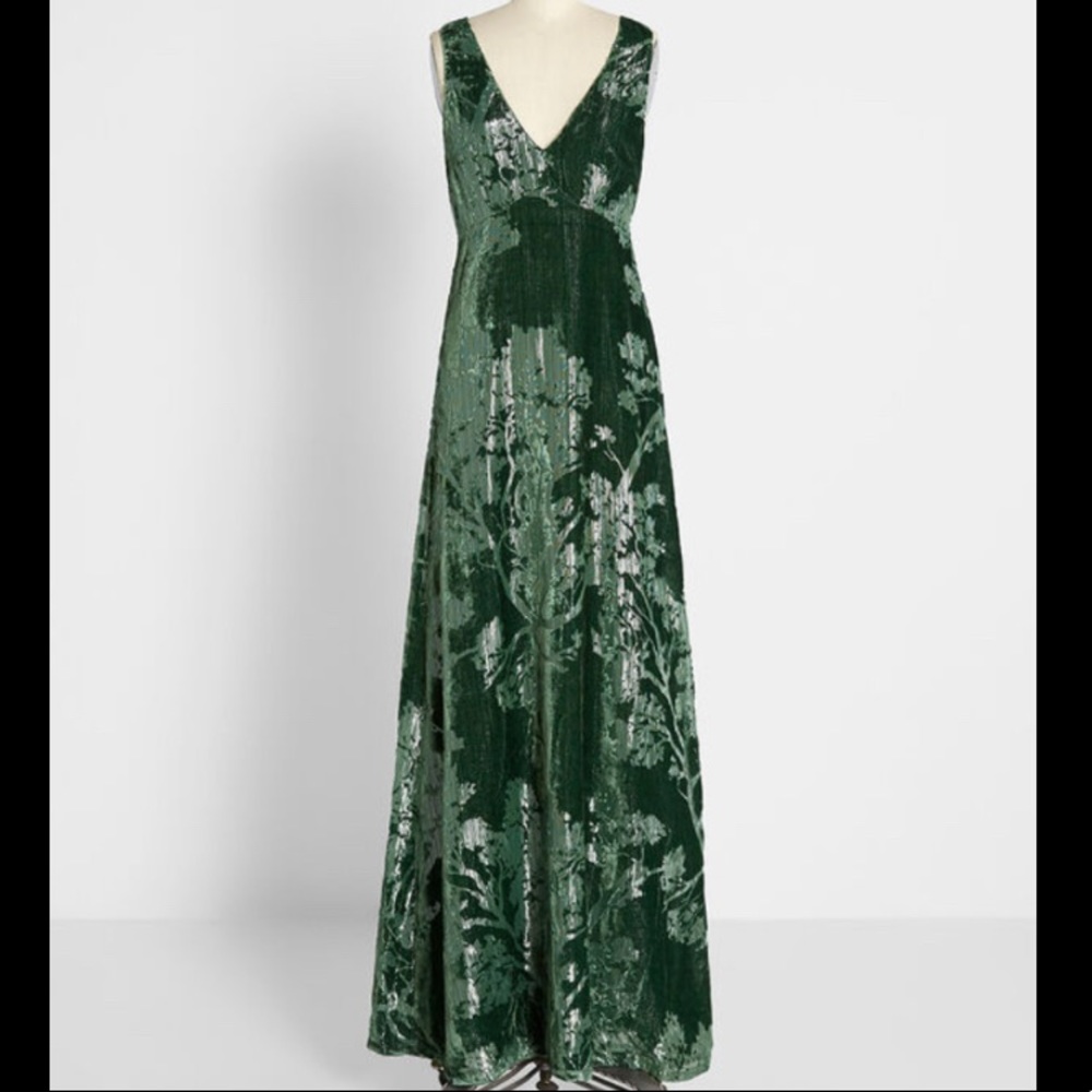 Green velvet shimmer Modcloth maxi dress